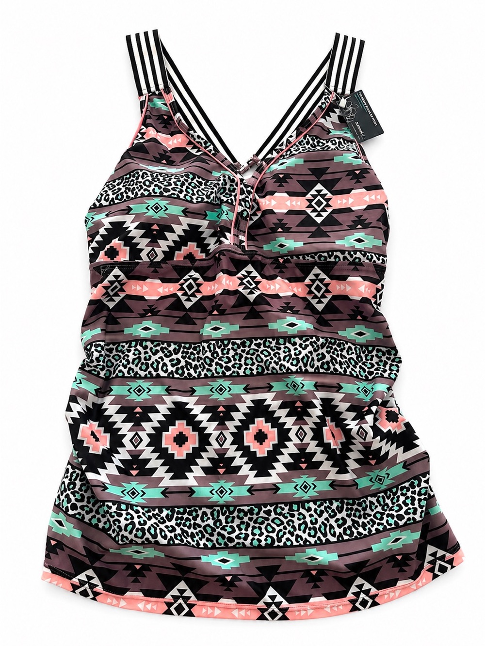Women’s Bathing Suit Top with Aztec Print - Pink, Mint, Black & Coral ~ NWT XL